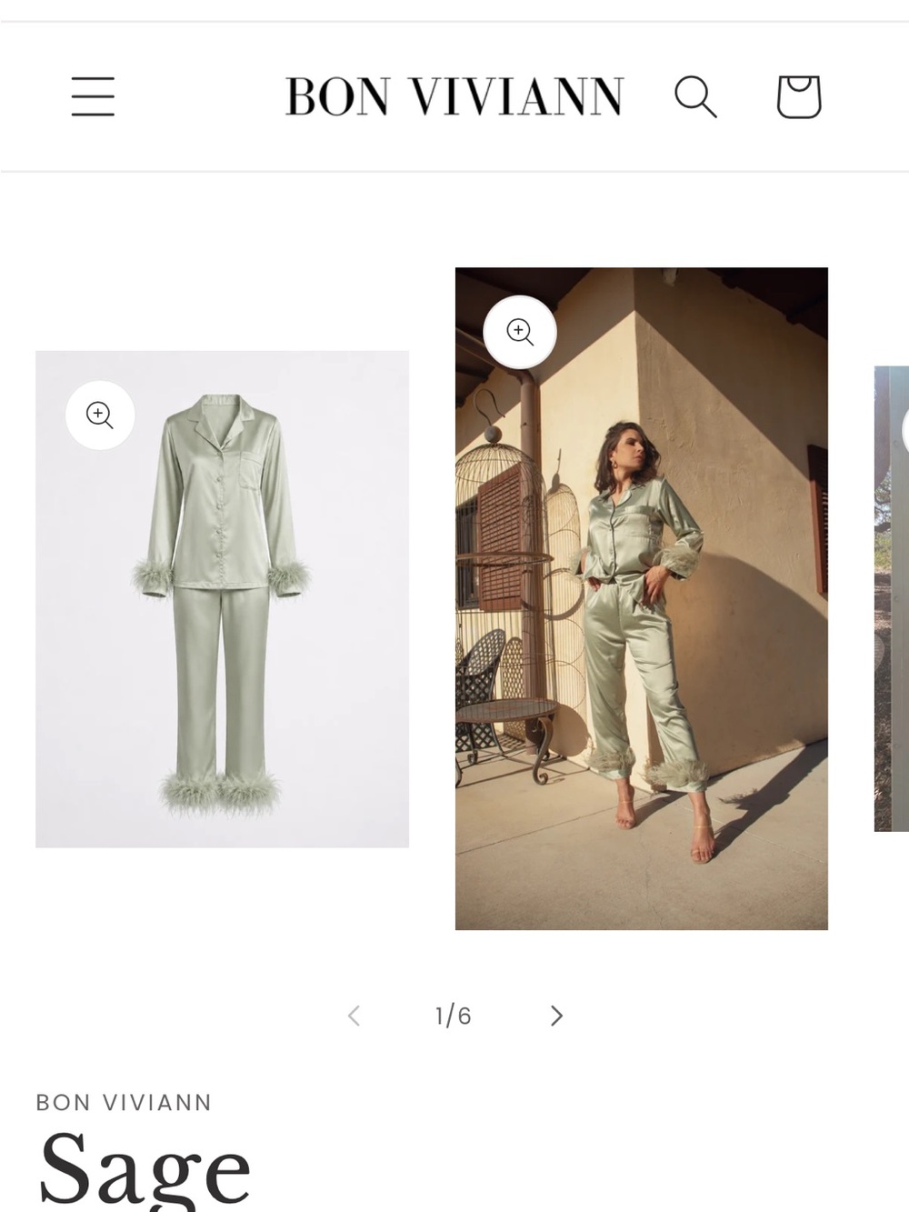 Sage Satin Feather-Trim Pajama Set